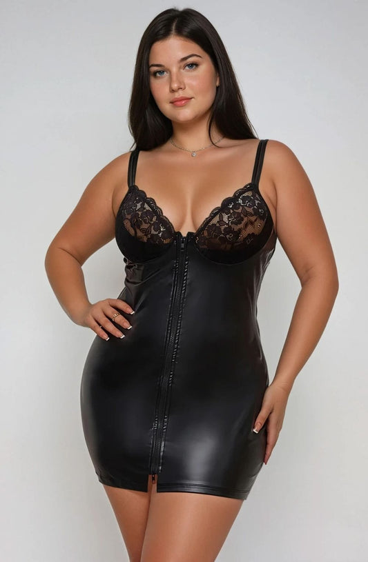Plus Size Faux Leather & Lace Mini Dress