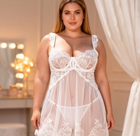 YesX YX745Q White Lace Sheer Plus Size Babydoll