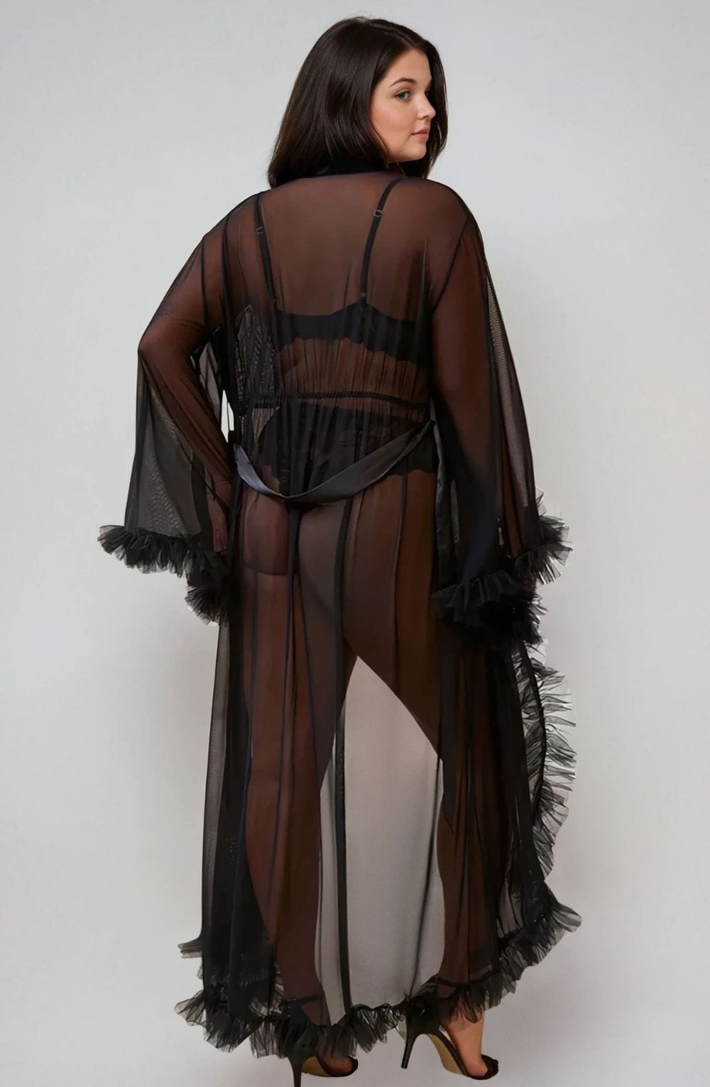 Sexy Mesh Ruffled Long Robe