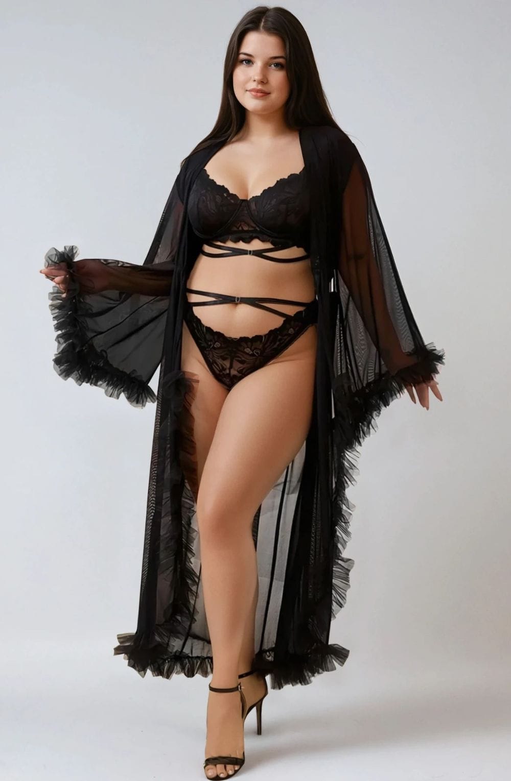Sexy Mesh Ruffled Long Robe