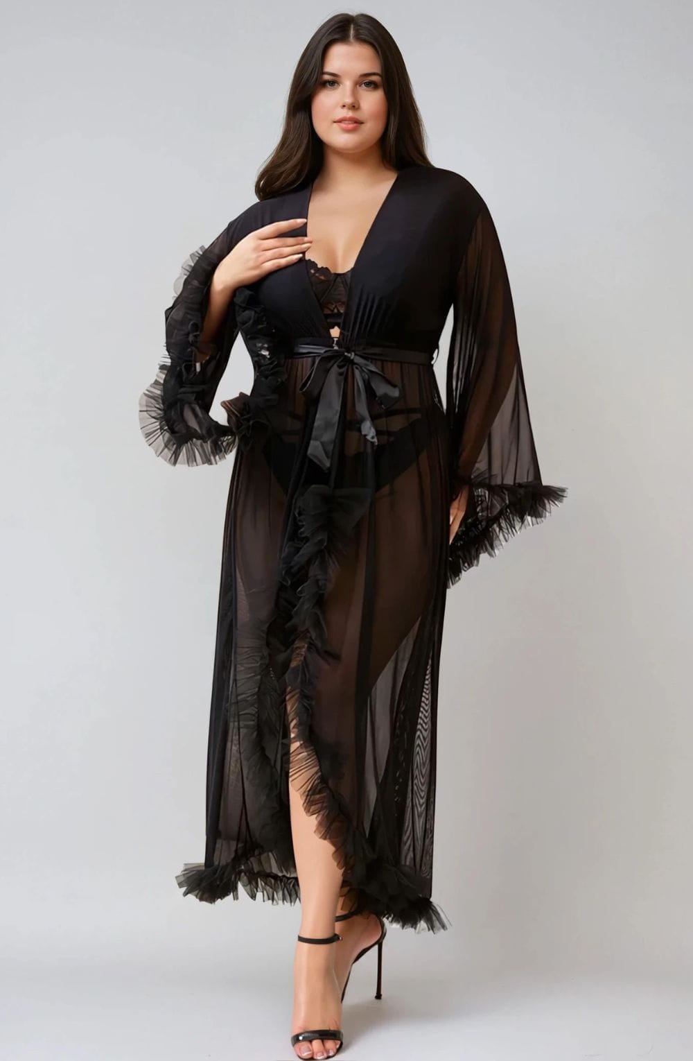 Sexy Mesh Ruffled Long Robe