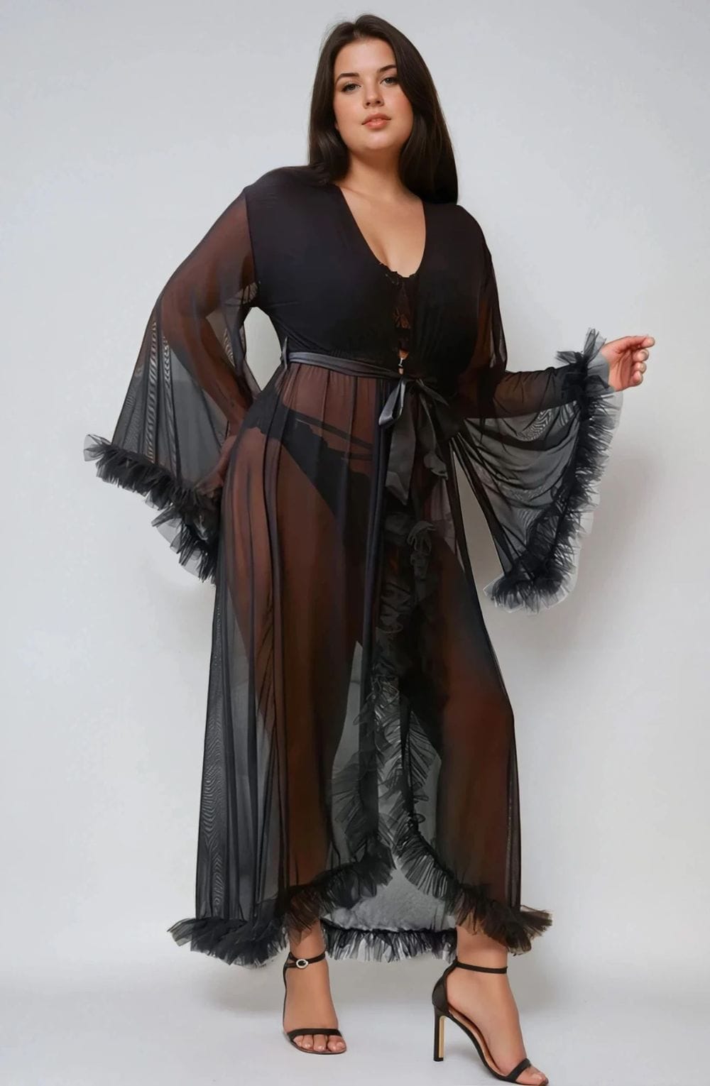 Sexy Mesh Ruffled Long Robe